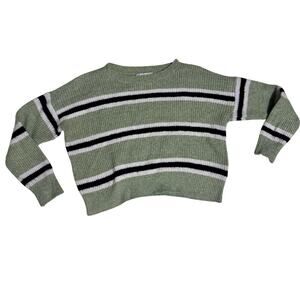 Hazel Moon Sage Green Striped Knit Sweater Women’s XS Cropped Cozy crew